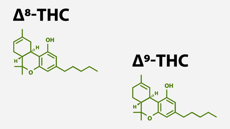 Illustration of delta 8 and delta 9 chemical structure