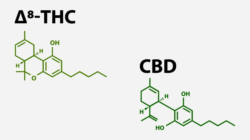 Illustration of CBD and Delta 8 chemical structures