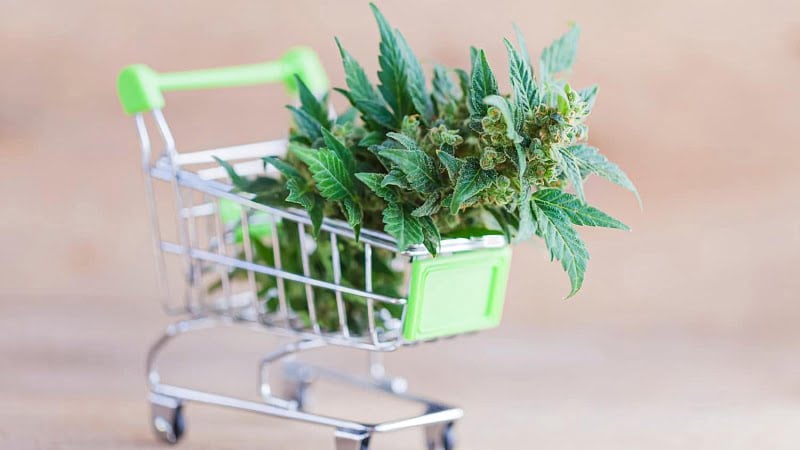 Cannabis bud on a shopping cart