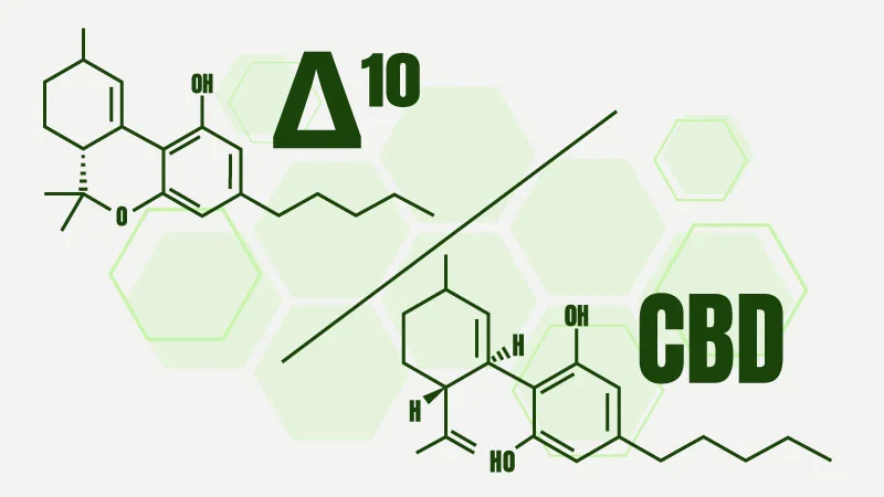 Illustration of Delta 10 vs CBD chemical structures