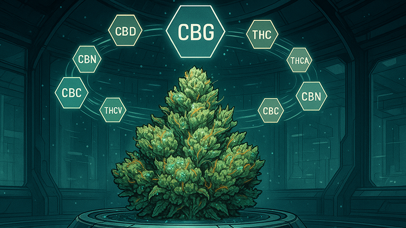 A lump of cannabis buds surrounded by cannabinoids