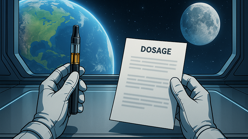 A guy holding a delta 8 thc vape and reading the dosage of it