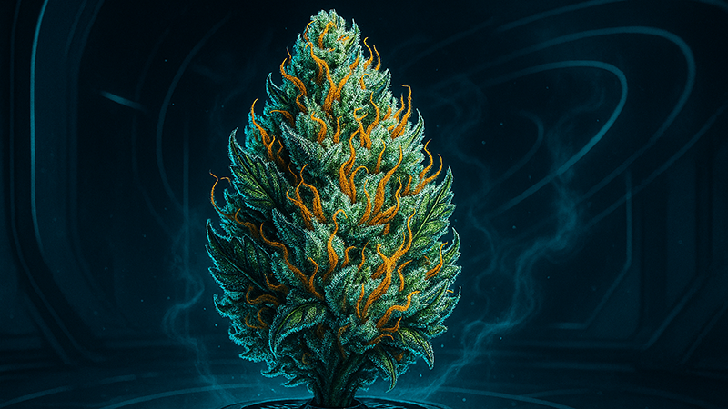 A cherry creme brulee flower strain with a smoking background