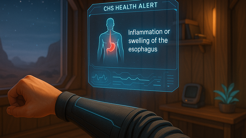 Scifi styled image of a guy checking his status on a floating screen