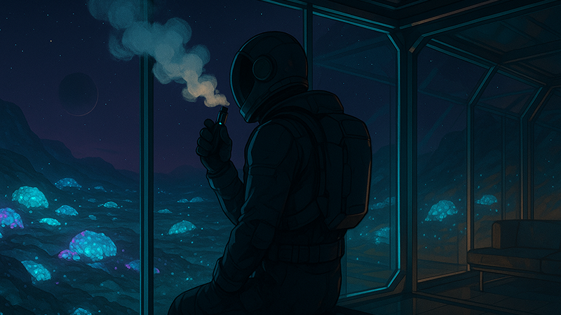 A scifi astronaut vaping