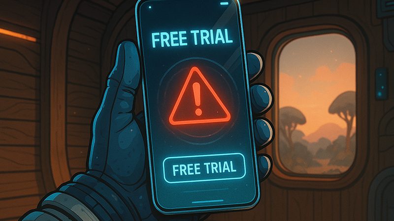 A warning free trial sign in a phone