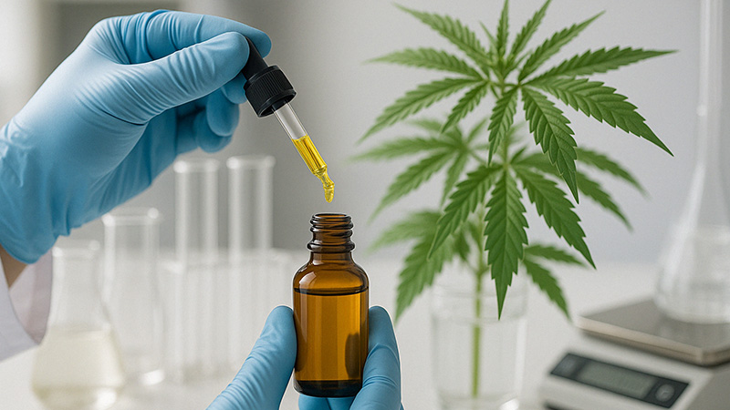 A scientist checking the quality of CBD oil