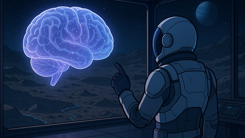 An astronaut checking the effect of being high to the brain