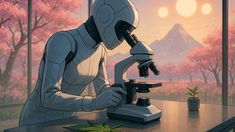 A scientist checking out the extracts of a cannabis plant using a microscope