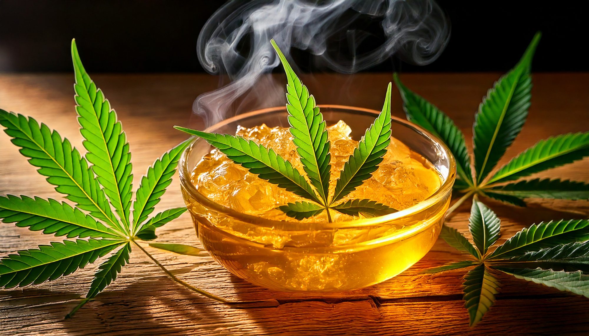 Live resin in a bowl with cannabis leaves