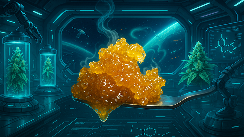 Live resin in a spoon in a sci-fi themed image 