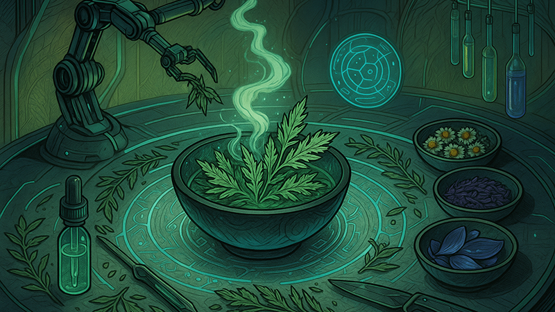 Mugwort leaves being processed to be mixed with cannabis 
