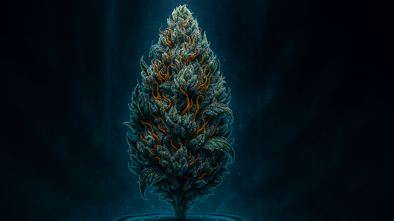A norther lights flower strain with a dim light and a dark background