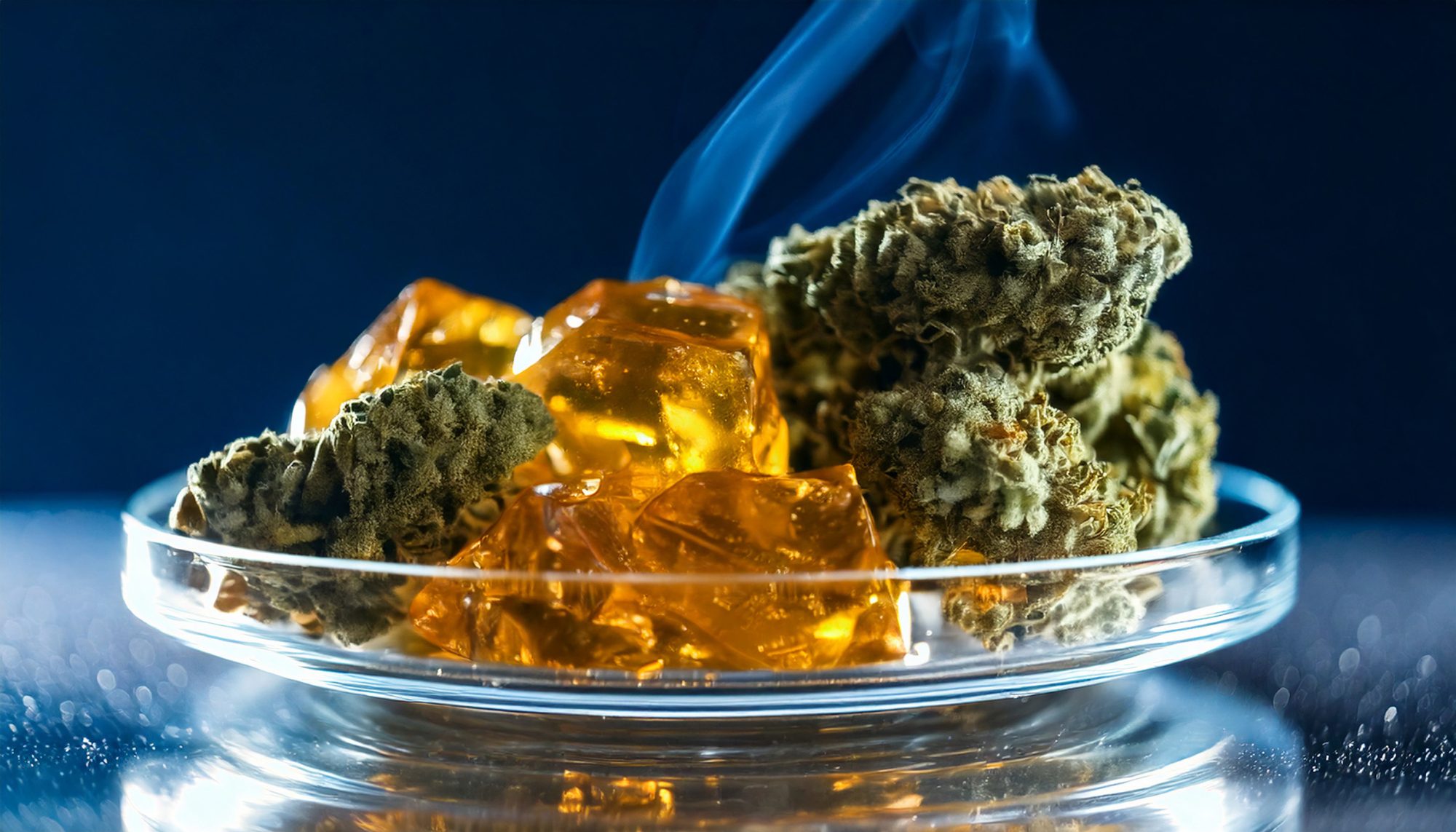 THCA diamonds with cannabis buds in a glass