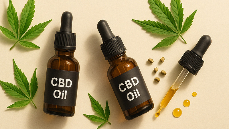 CBD products with cannabis leaves