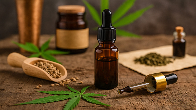 CBG products with cannabis leaves