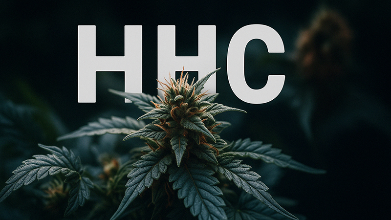 Cannabis plant with HHC word on the background