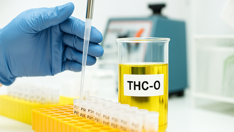 THCO oils being transferred to smaller containers.