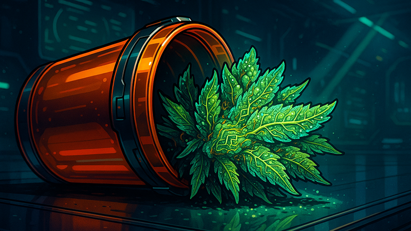 Cannabis plant in a small pot