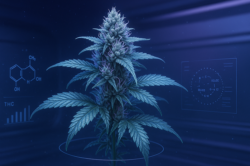 Cannabis plant in a dark sci fi themed image