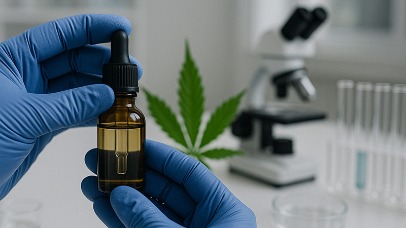 A scientist checking the potency of a cannabinoid product