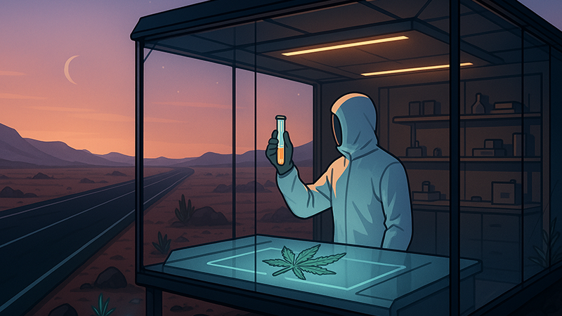 A scifi styled image of a scientist checking the cannabis extracts