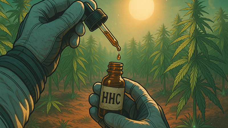 A guy using a dropper for an HHC bottle