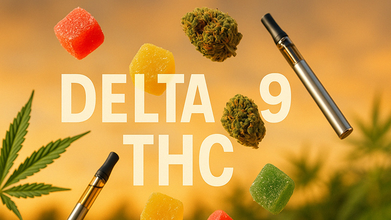 Delta 9 products with the word Delta 9 THC in the middle