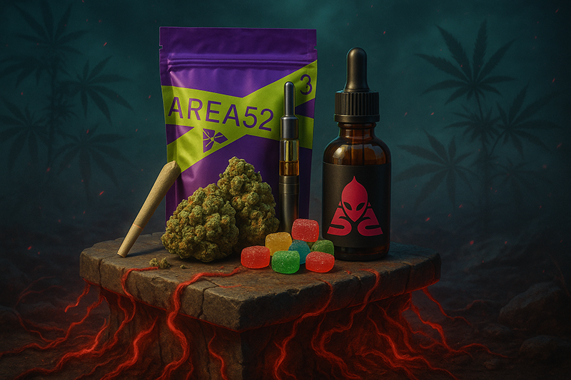 different kind of delta-8-products on top of a stone 