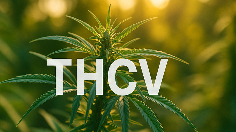 Cannabis plant with the word THCV next to it