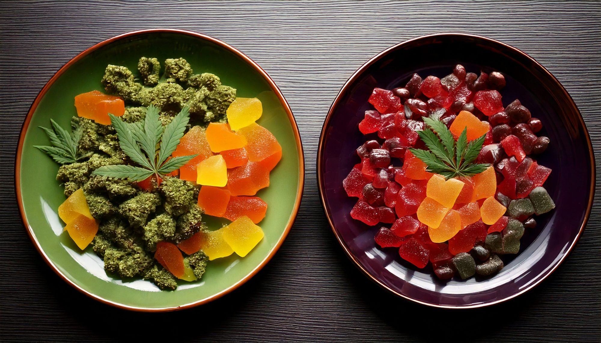 THC and CBD products in different plates