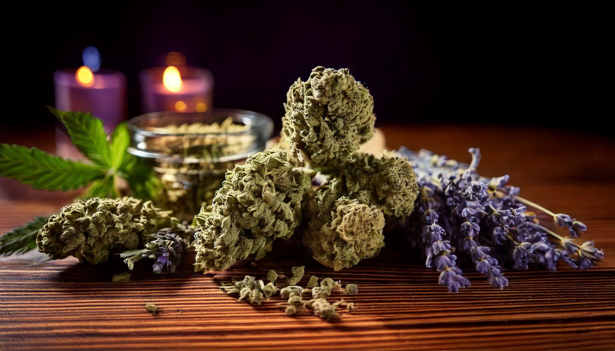 Cannabis buds and flowers piled on top of a table