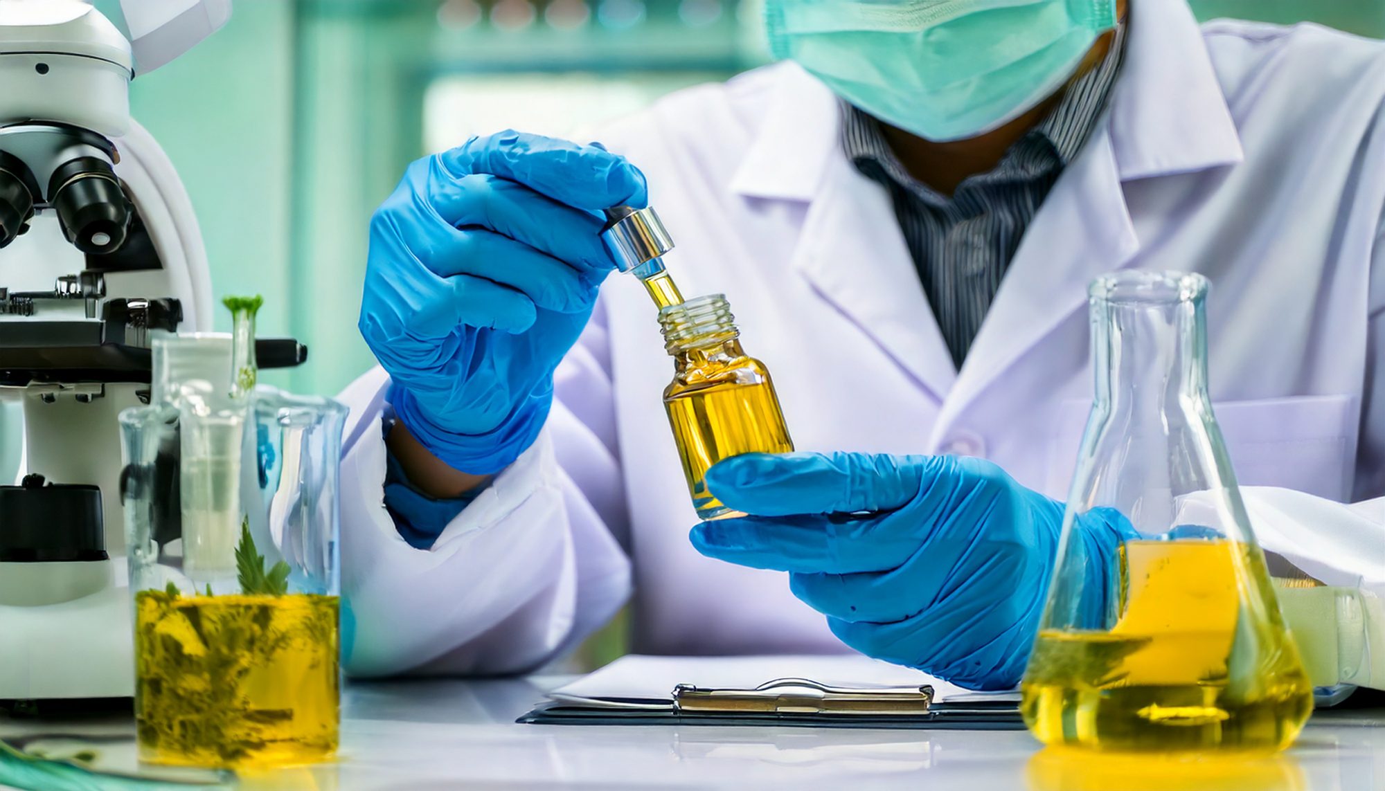 A scientist testing the thc oil for potential issues