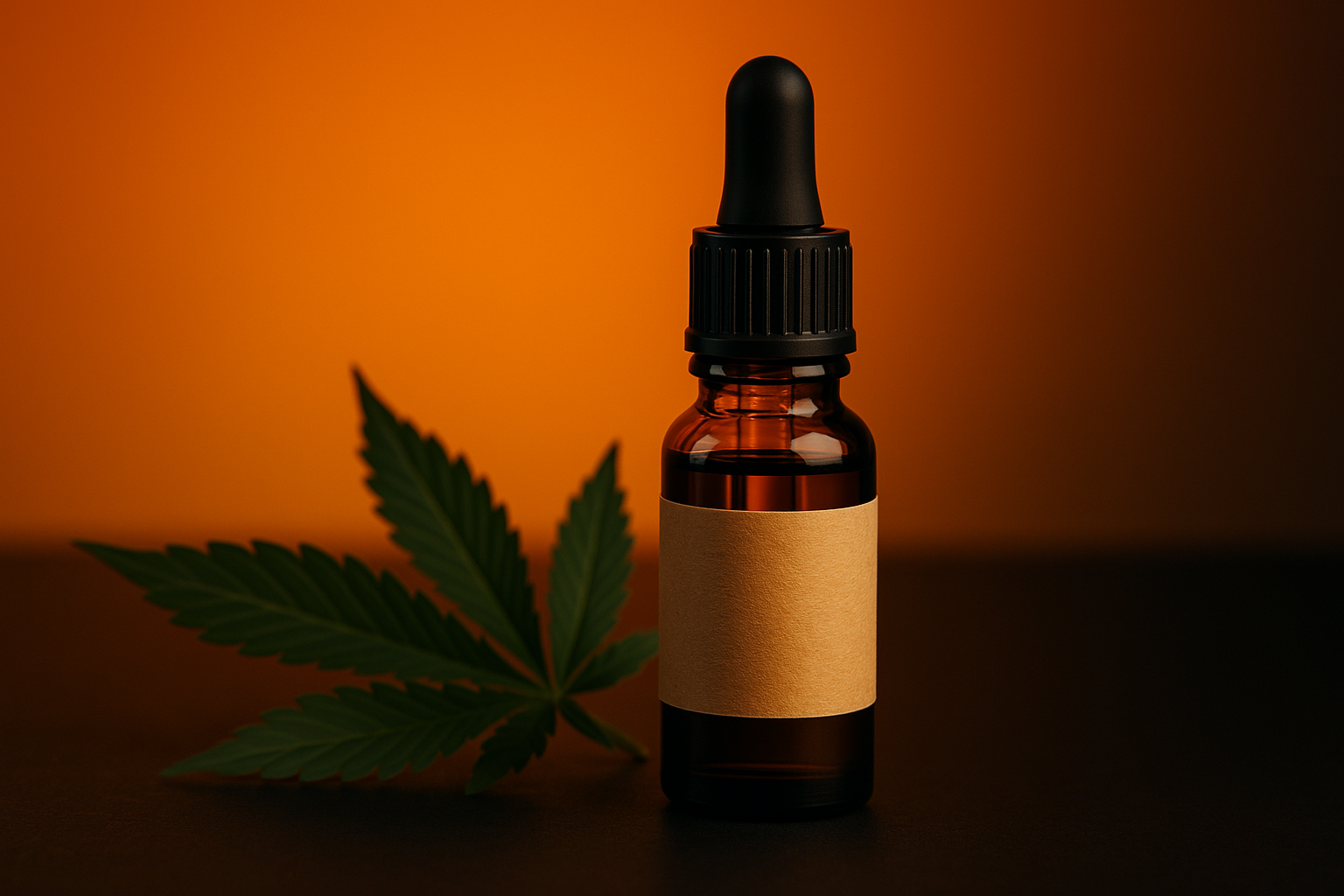 CBD oil in a dark orange background