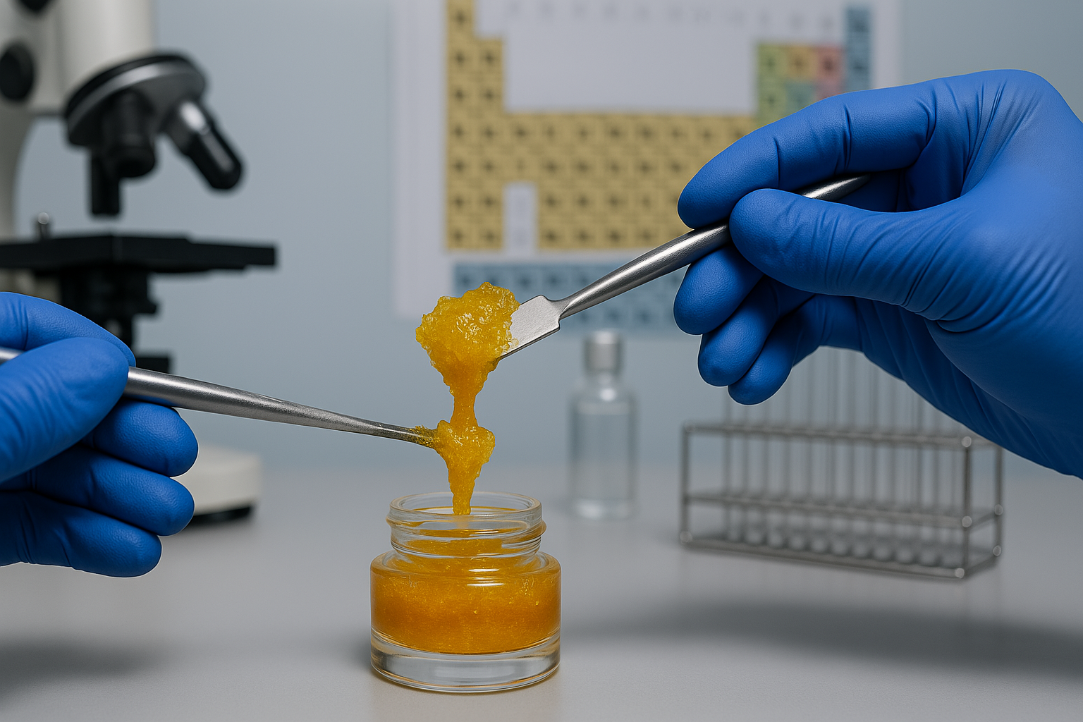Live resin being processed by a scientist
