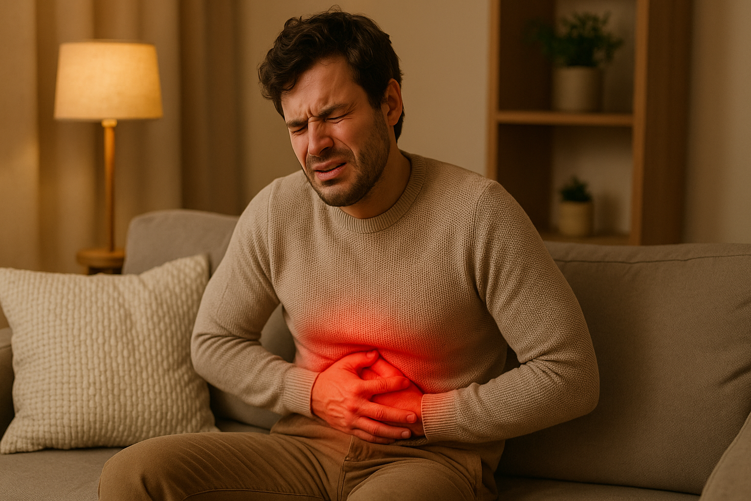 A guy suffering from stomach pain