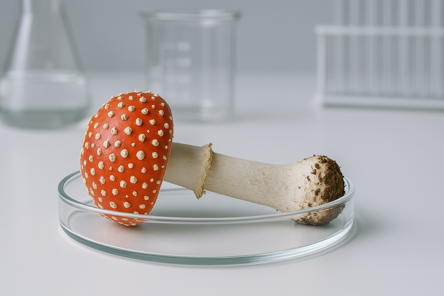 Amanita Mushroom placed in a bowl for processing