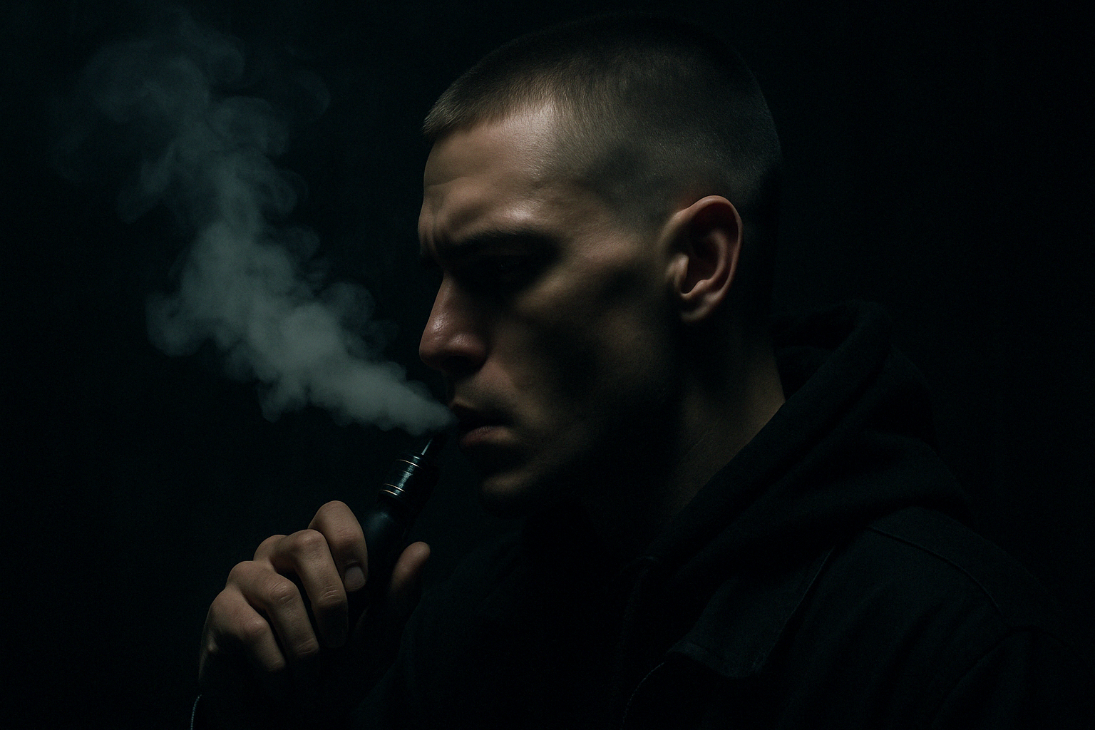 A guy using a vape in the dark