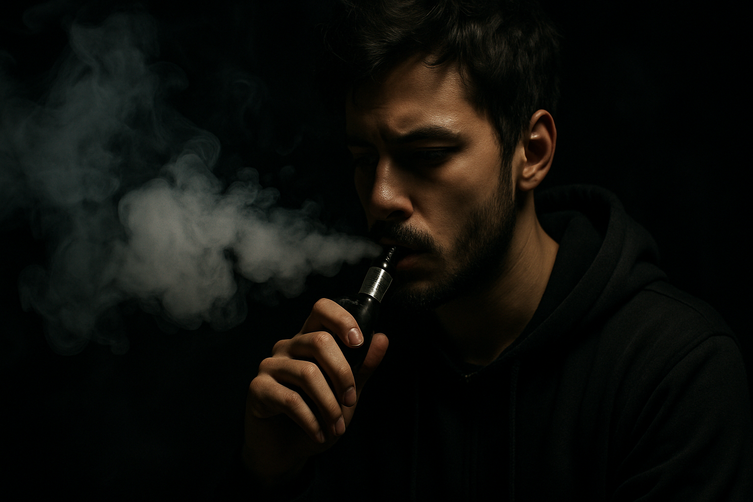 A guy using a 2 gram vape in the dark