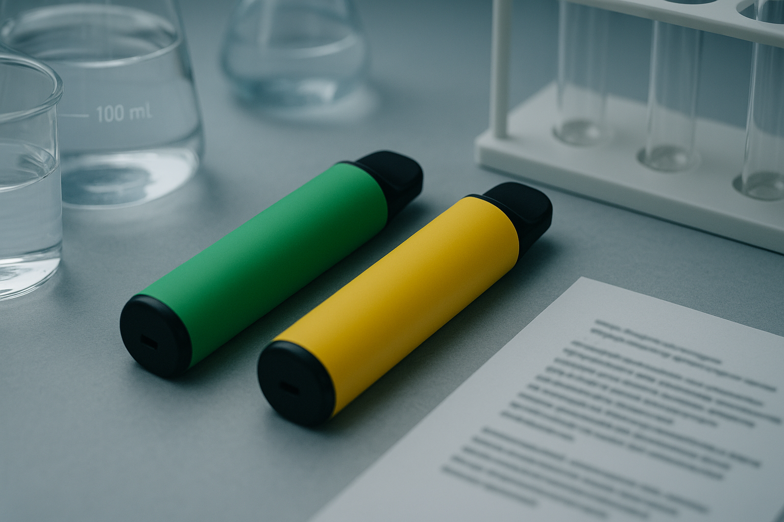 Two 1 gram disposable vapes in a research lab