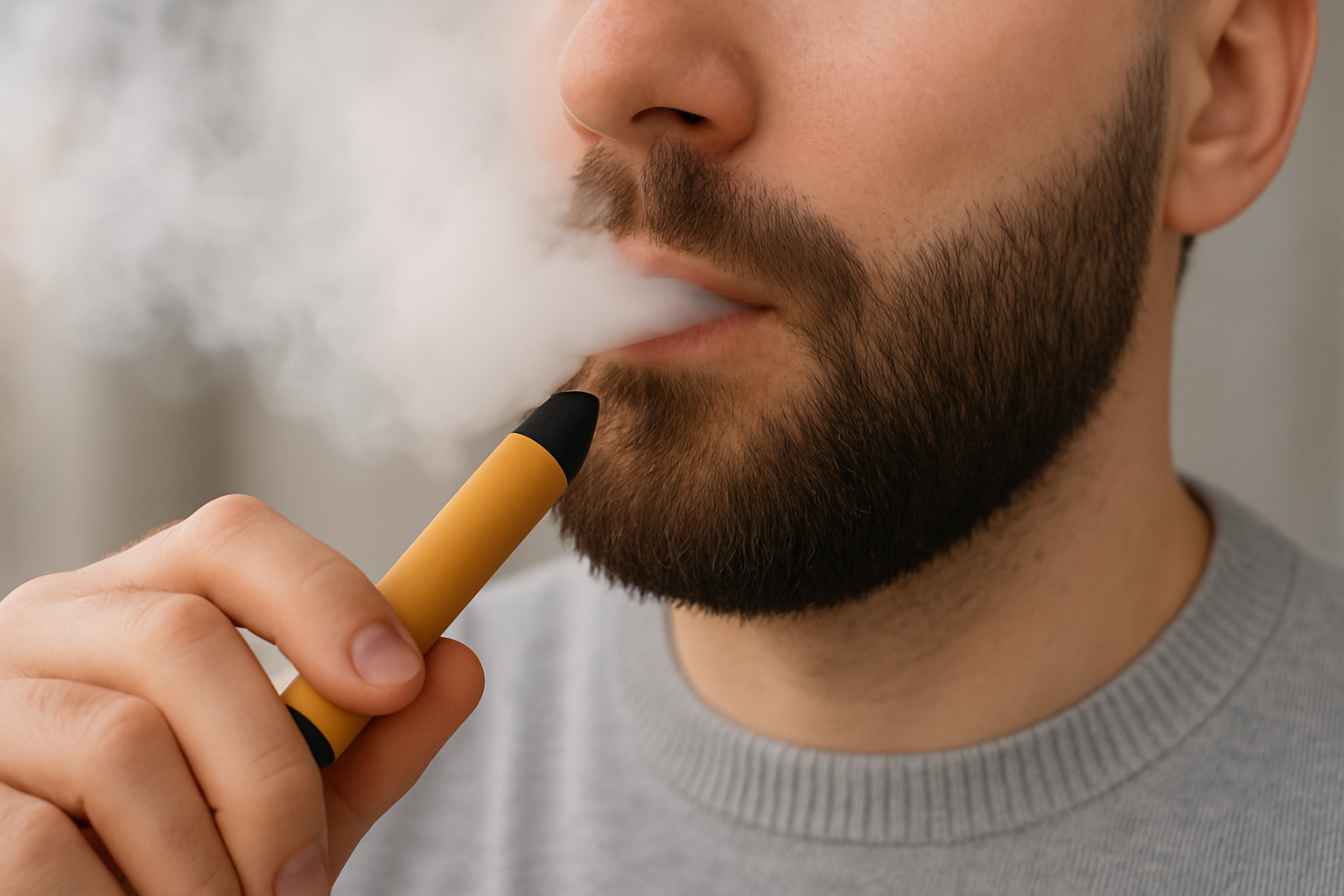 A guy using a delta-9 THC disposable vape
