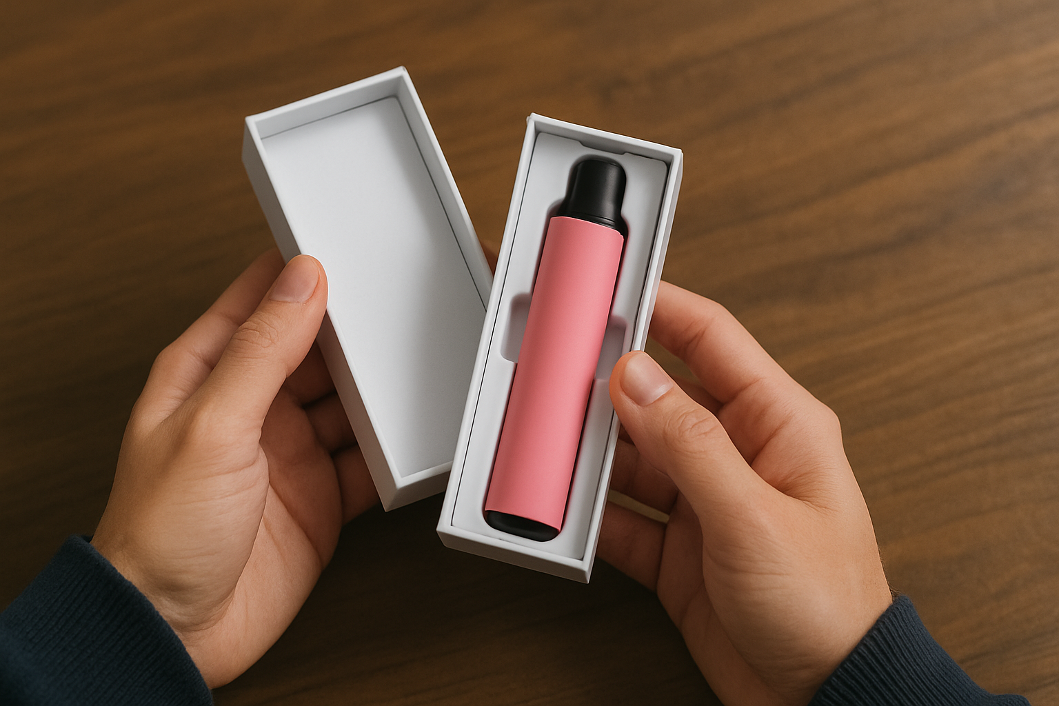 A guy opening a newly bought 1 gram disposable vape