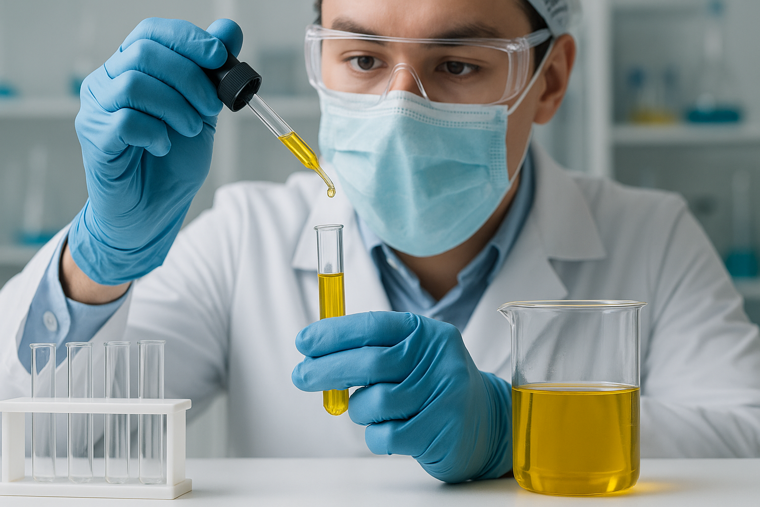 A scientist testing the potency of a cannabis tincture.