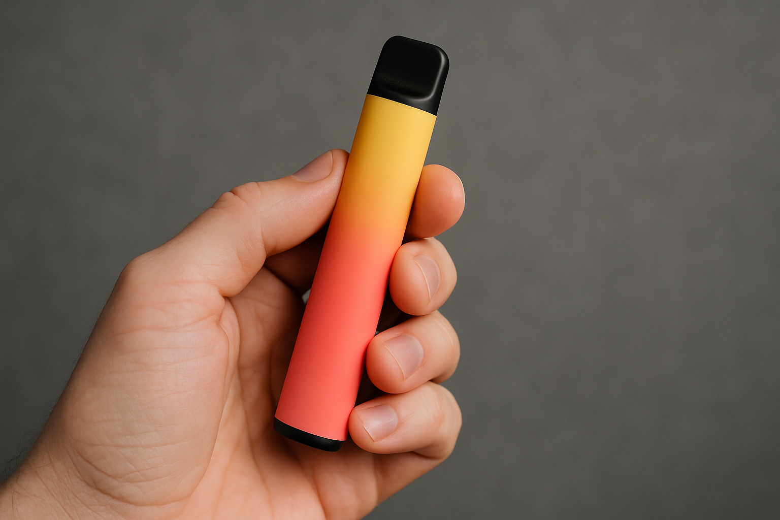 A woman holding a colorful one gram vape