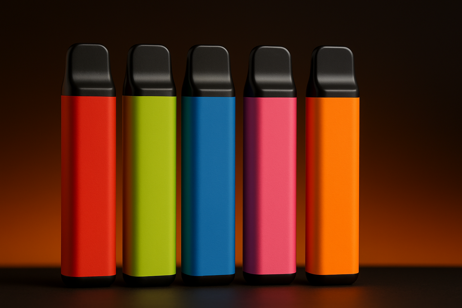 Different colored vapes placed next to each other